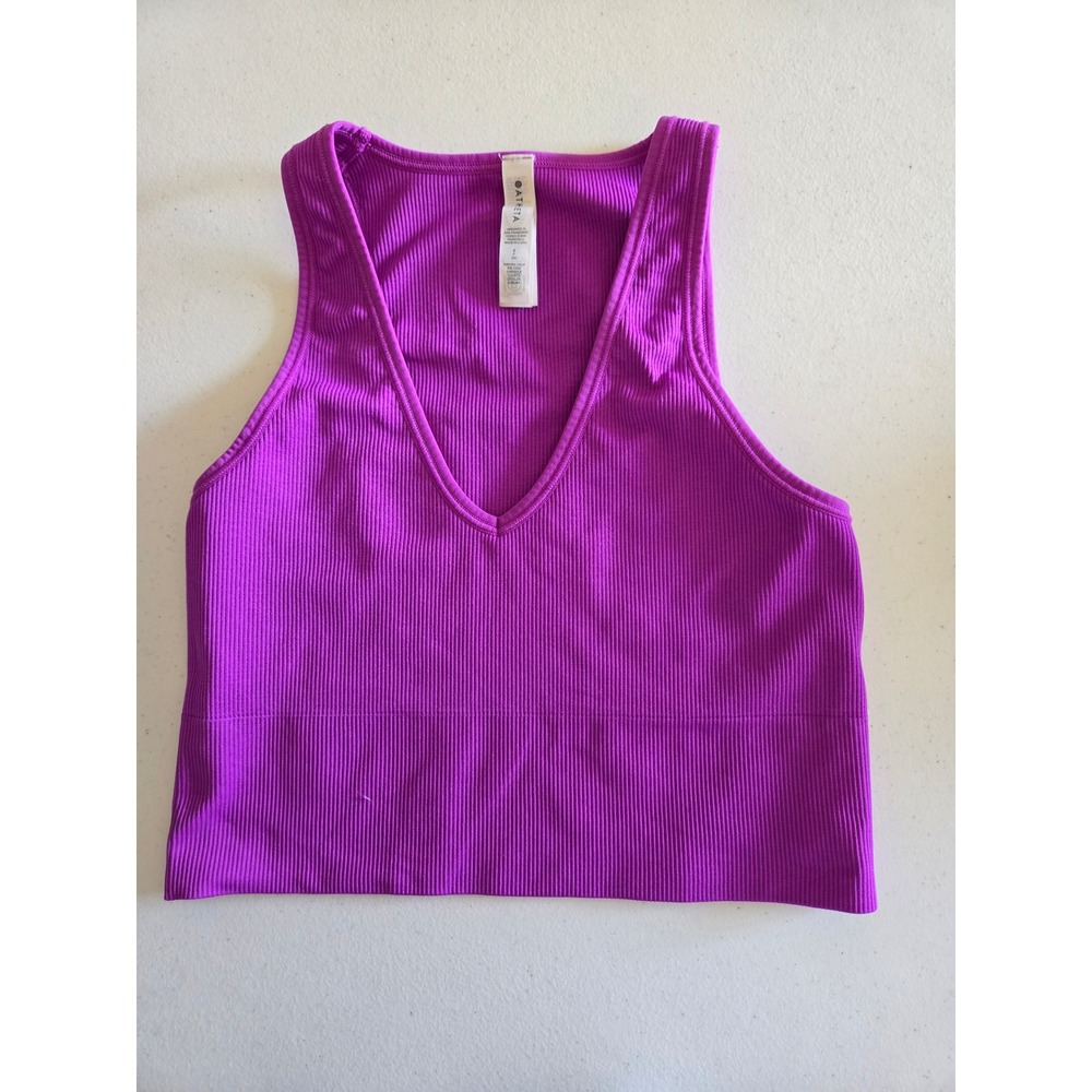 Athleta Aurora Crop Rib Tank Gem Purple V-Neck Seamless Yoga Top Womens Small - Picture 6 of 6
